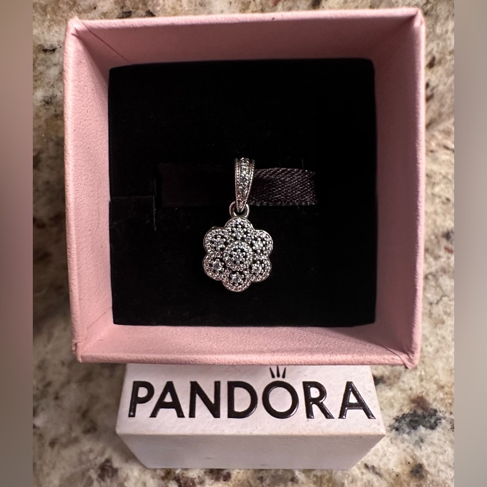 Pandora Flower Crystal Pendant Charm Retired